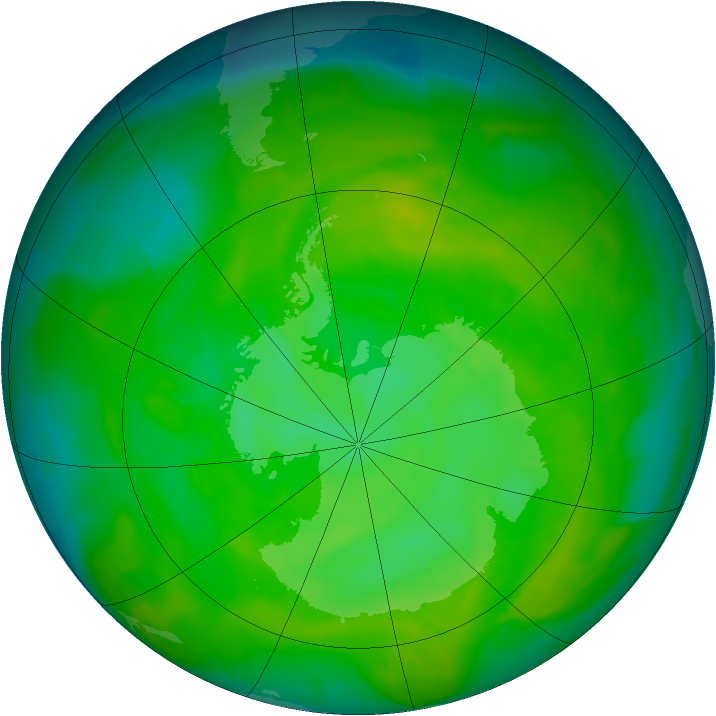 Antarctic ozone map for 07 December 2012
